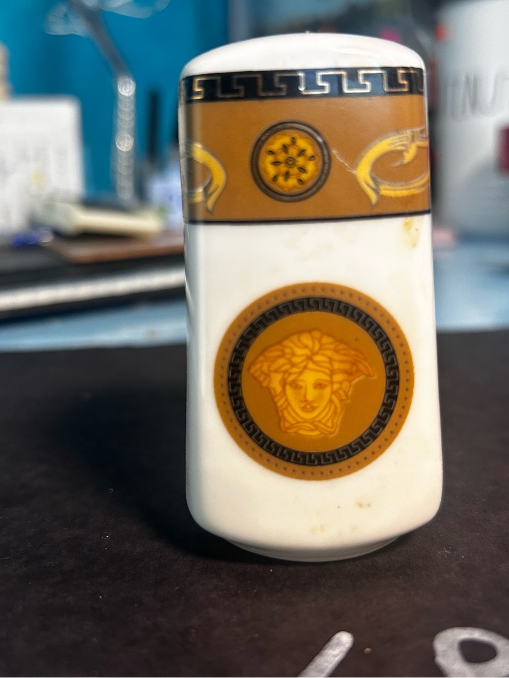 Versace-Inspired White and Gold Decorative Porcelain salt or pepper shaker. (One